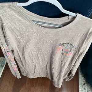 Gray Long Sleeve Tee with Flowers